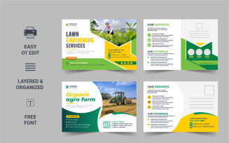 Modern Lawn Mower Garden or Landscaping Service Postcard template design