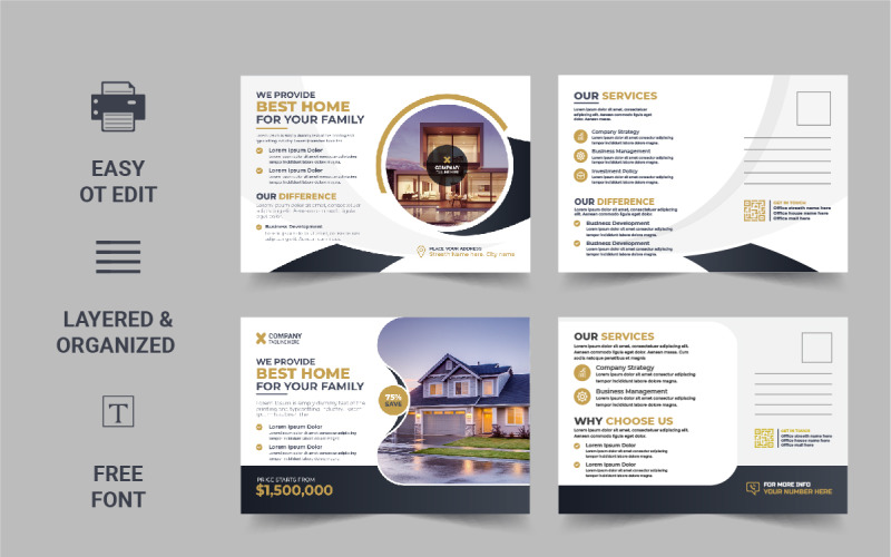 Modern Real Estate Postcard Template, Real Estate or home sale eddm Postcard Design Template Corporate Identity