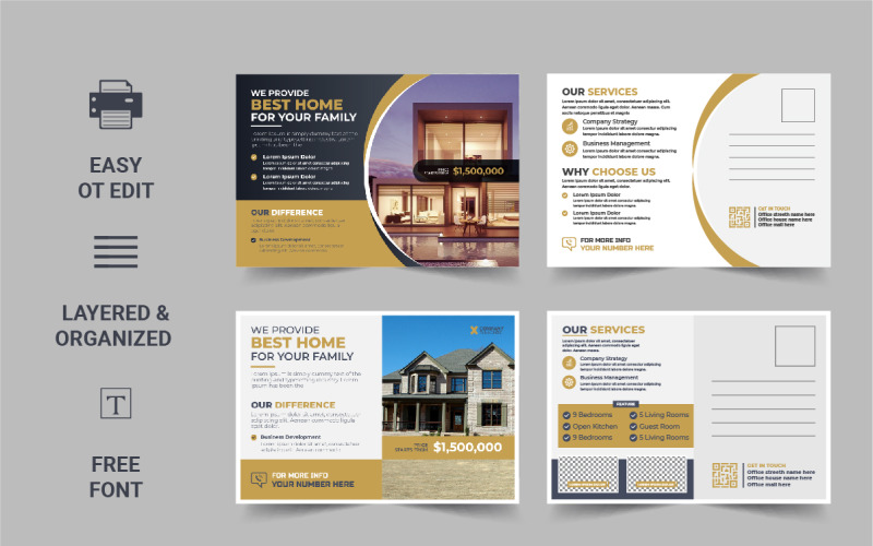 Modern Real Estate Postcard Template, Real Estate or home sale eddm Postcard Template Design Corporate Identity