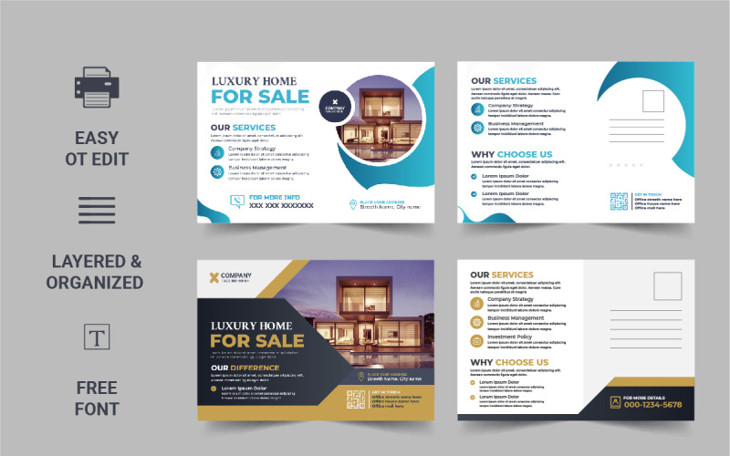 Modern Real Estate Postcard Template, Real Estate or home sale eddm Postcard Template Corporate Identity