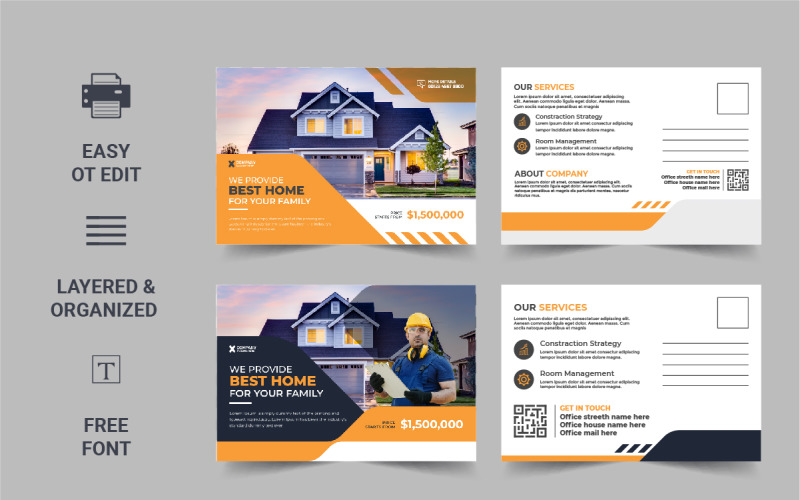 Real Estate Postcard Template, Real Estate or home sale eddm Postcard Design Corporate Identity