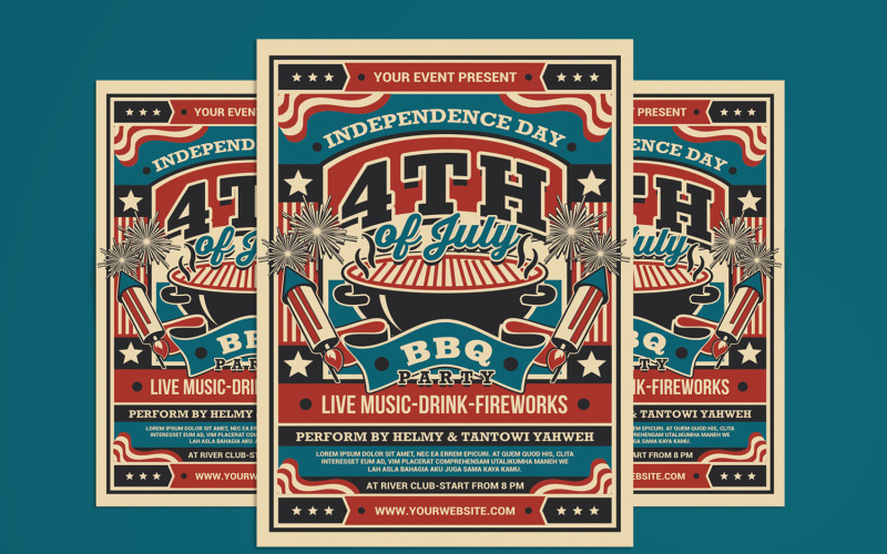 4th of July Celebration BBQ Party flyer Poster Tempate Corporate Identity