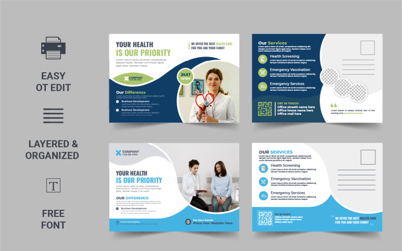 Creative medical postcard or healthcare eddm postcard template design Corporate Identity
