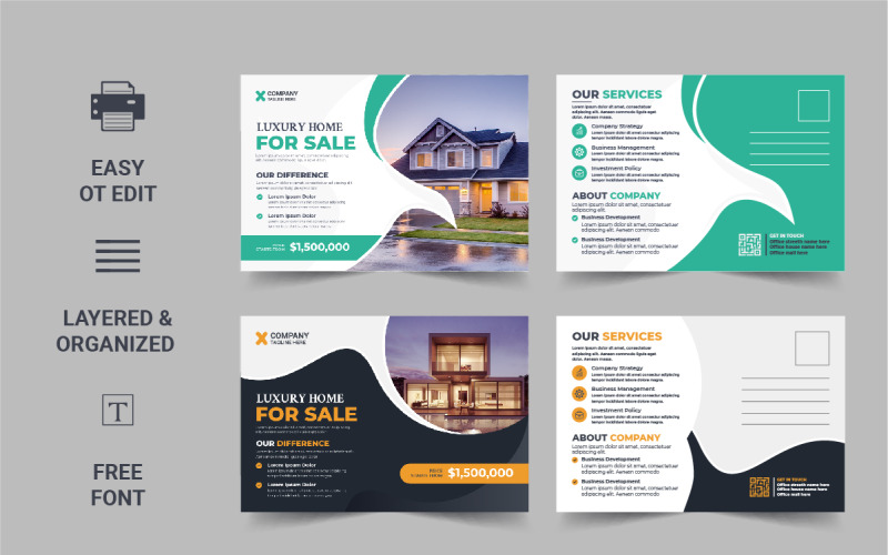 Creative Real Estate Postcard Template, Real Estate or home sale eddm Postcard Template Design Corporate Identity