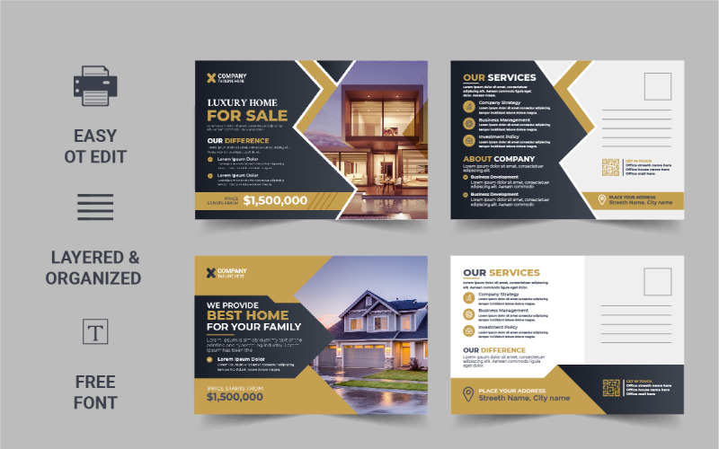 Creative Real Estate Postcard Template, Real Estate or home sale eddm Postcard Template Corporate Identity