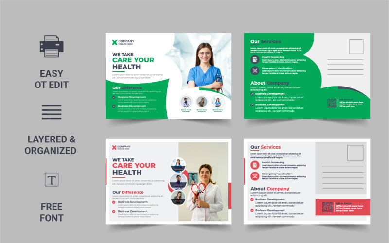 Minimal and creative medical postcard oor healthcare eddm postcard template Layout Corporate Identity