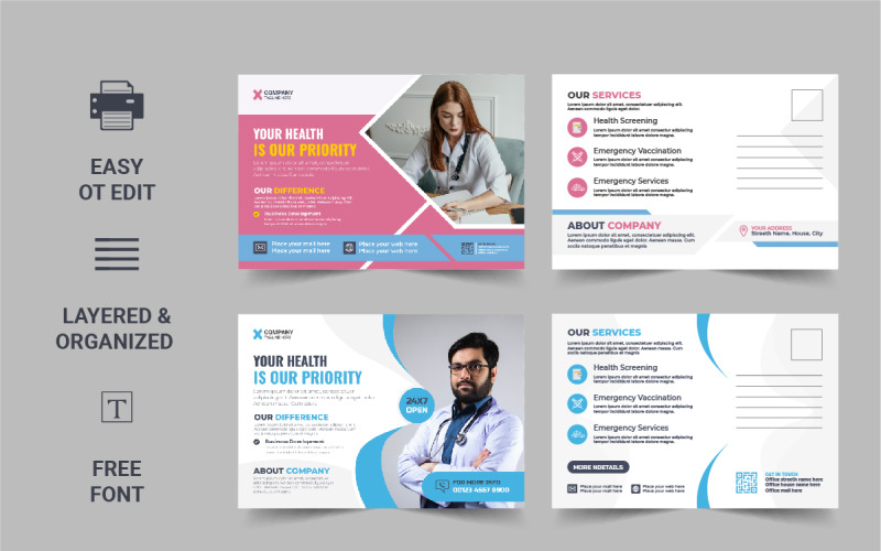 Minimal and creative medical postcard or healthcare eddm postcard design Corporate Identity