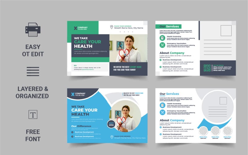 Minimal and creative medical postcard or healthcare eddm template design Layout Corporate Identity