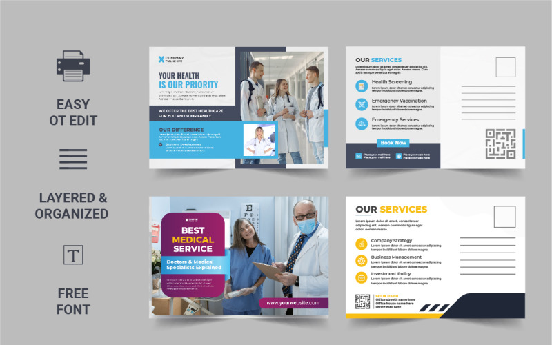 Minimal and creative medical postcard or healthcare eddm template design Corporate Identity