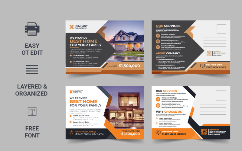 Real Estate Postcard Template, Real Estate or home sale eddm Postcard Layout Corporate Identity
