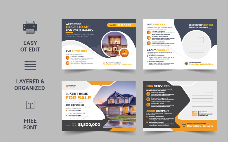 Real Estate Postcard Template, Real Estate or home sale eddm Postcard Template Layout Corporate Identity