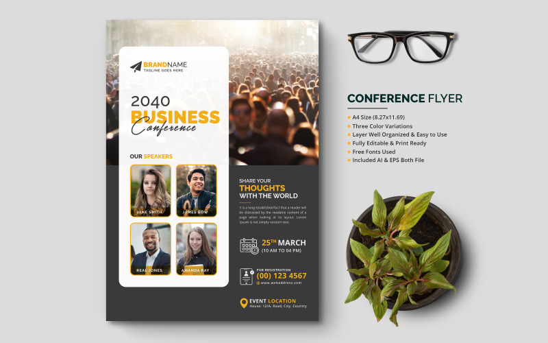 Conference Flyer, Leaflet, Pamphlet for Annual General Meeting, Seminar, Lecture, Workshop V5 Corporate Identity