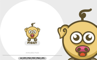 Pig baby head cartoon logo design