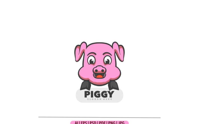Pig pink head mascot logo design simple Logo Template
