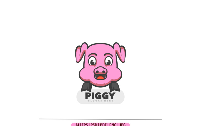 Pig pink head mascot logo design Logo Template