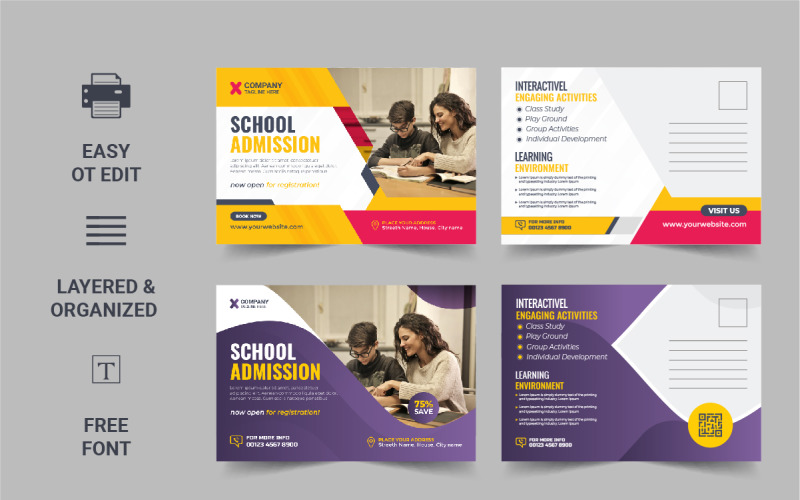 School admission postcard template or Kids back to school education eddm postcard design Corporate Identity