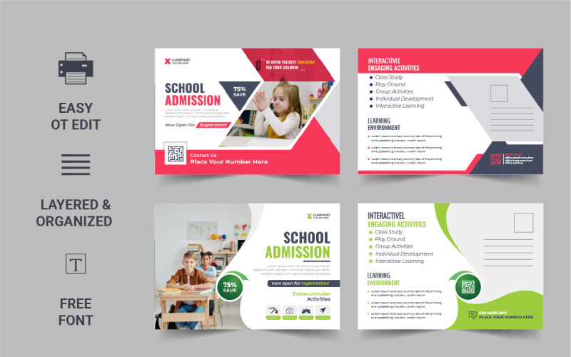 School admission postcard template or Kids back to school education eddm postcard template design Corporate Identity