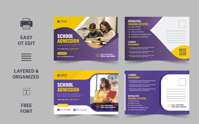 School admission postcard template or Kids back to school education eddm postcard Corporate Identity