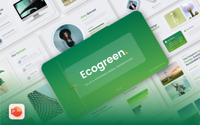 Ecogreen – Neumorphism Renewable Energy Powerpoint Template PowerPoint Template