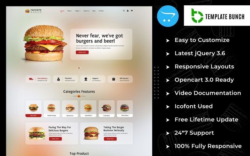 Favorite Burger - Responsive OpenCart Theme for eCommerce OpenCart Template