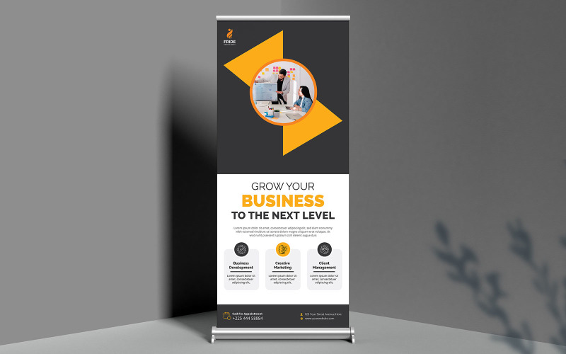 Yellow Color Corporate Roll Up Banner,X Banner, Standee, Pull Up Design for Advertising Agency Corporate Identity