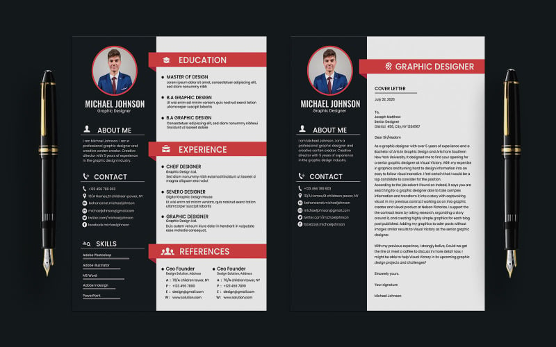 Michael Johnson Graphic Designer Resume with cover letter Resume Template
