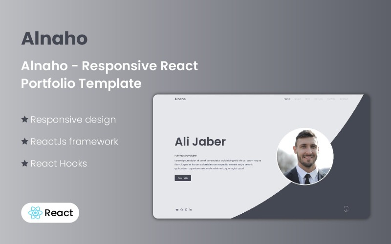 Alnaho - Responsive React Portfolio Template Landing Page Template