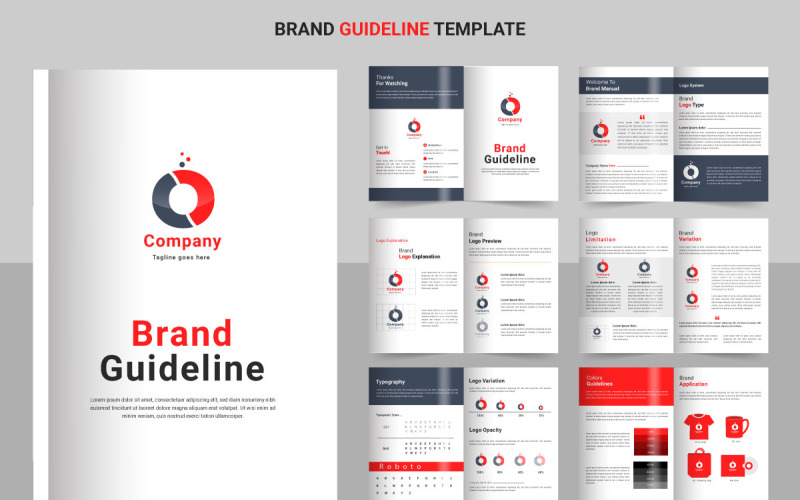 Brand Guidelines template. Brand Identity presentation. Logo Guide Book. Logotype idea Illustration
