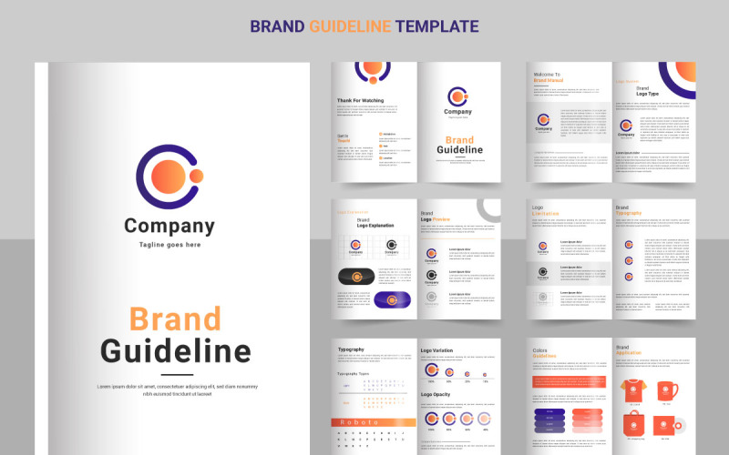 Brand Guidelines template. Brand Identity presentation. Logo Guide Book. Logotype presentation Illustration