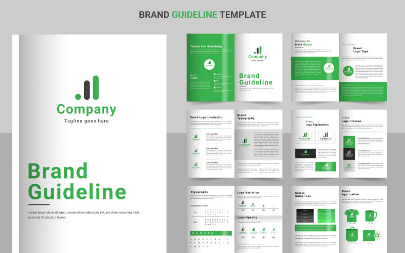 Brand Guidelines template. Brand Identity presentation. Logo Guideline template. Illustration