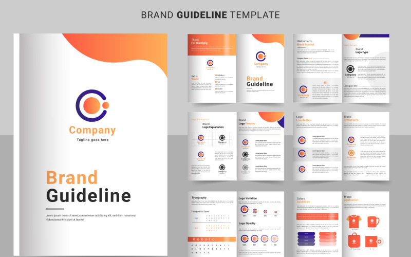 Brand Guidelines template. Logo Guideline template. Logo Guide Book. Logotype presentation desgn Illustration