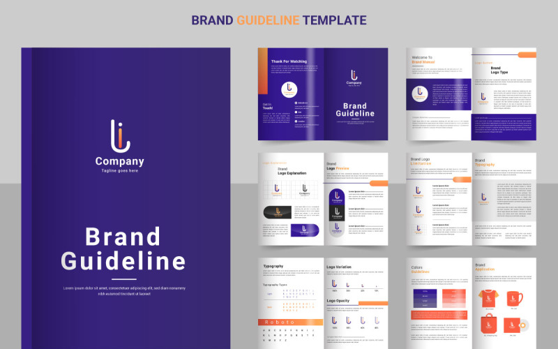 Brand Guidelines template. Logo Guideline template. Logo Guide Book. Logotype presentation Illustration