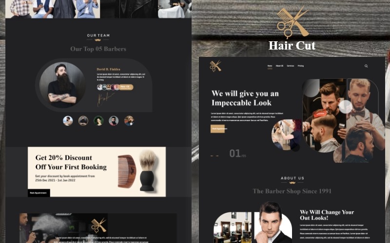 Hair Cut UI Template - UI Adobe XD UI Element