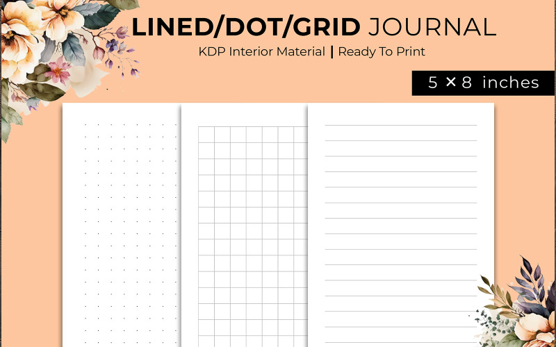Lined, Dots and Grid Journal Kdp Interior 5×8 inches Planner