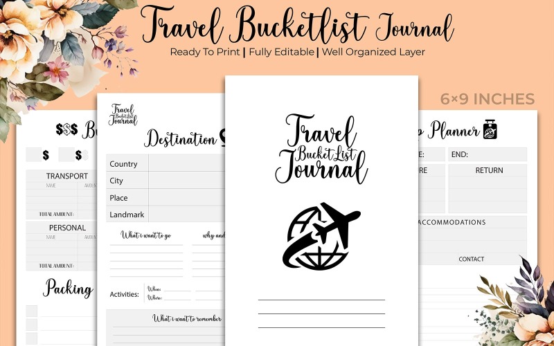 Travel Bucket List Journal Kdp Interior Planner