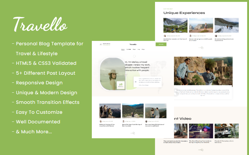 Travello | Personal Blog Template for Travel & Lifestyle Website Template