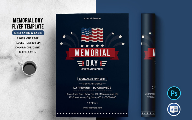 Us Memorial Day Celebration Party Invitation Flyer Template Corporate Identity