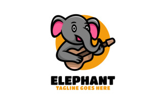 Guitar Elephant Mascot Cartoon Logo