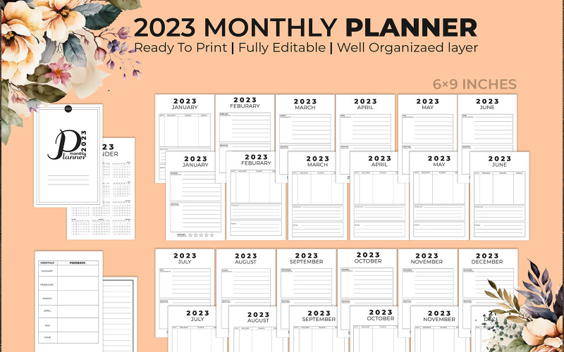 2023 Monthly Planner Kdp Interior of 12 Months