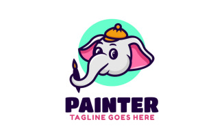 Painter Elephant Cartoon Logo