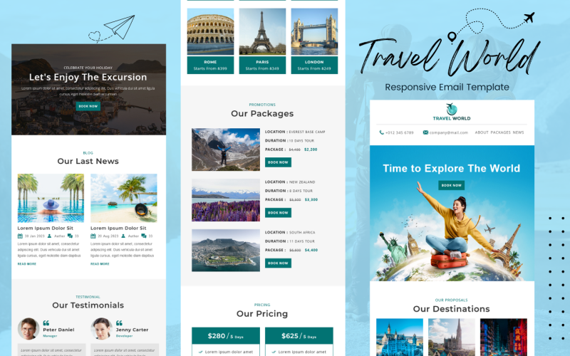 Travel World – Responsive Email Template Newsletter Template