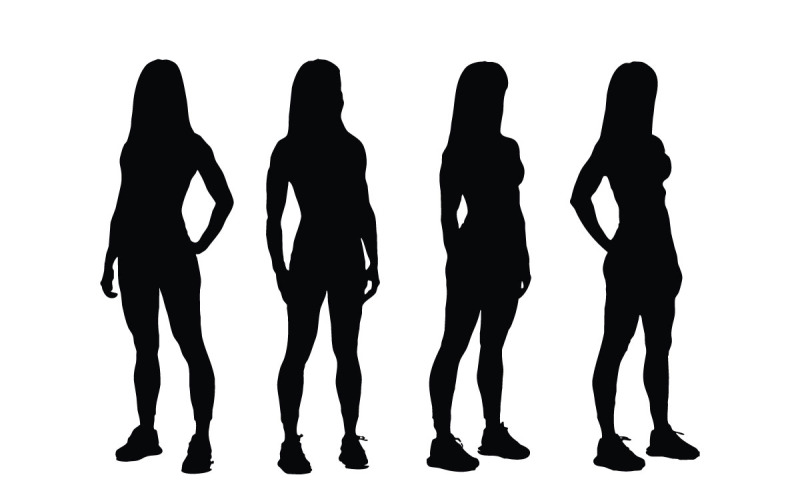 Female bodybuilder silhouette set vector Illustration