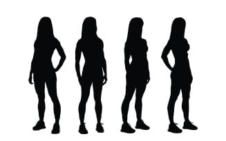 Female bodybuilder silhouette set vector