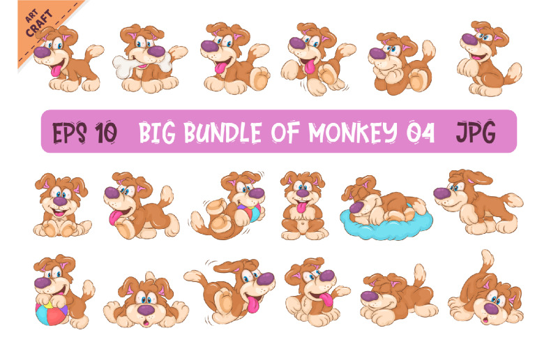Big Bundle of Cartoon Dogs 04. Clipart. Vector Graphic