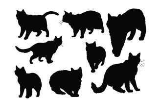 Cat walking silhouette vector collection
