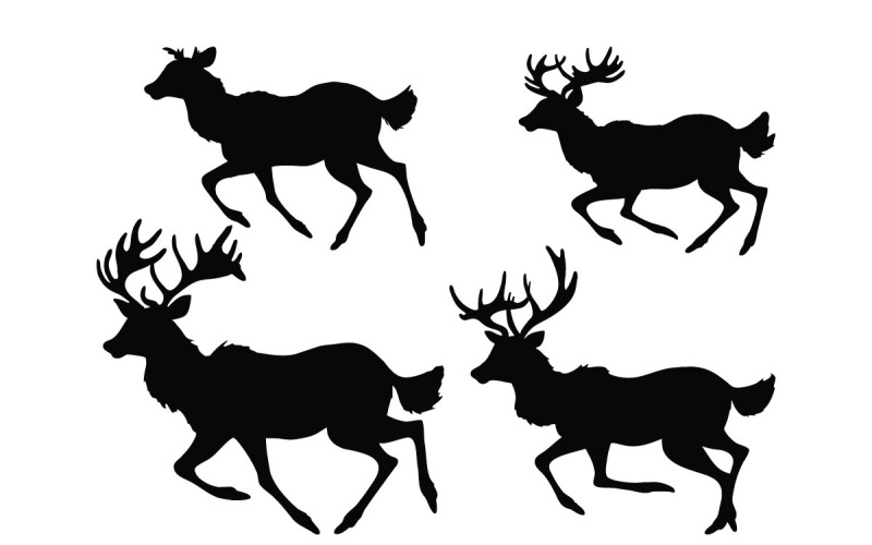 Deer running silhouette set vector Illustration