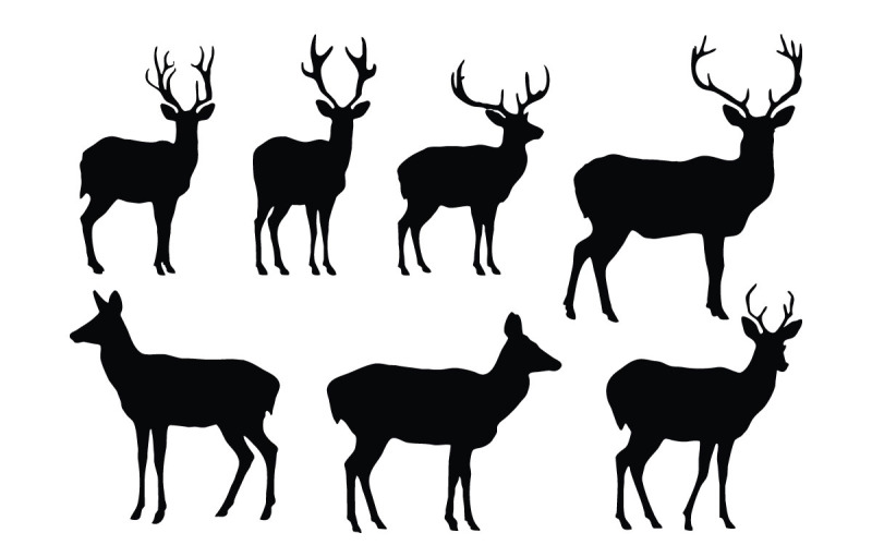 Deer standing silhouette collection Illustration