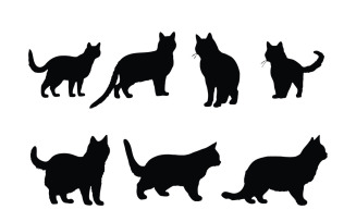 Furry cat silhouette set vector design