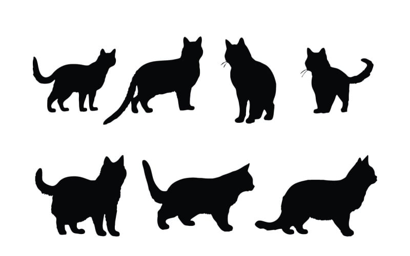 Furry cat silhouette set vector design Illustration