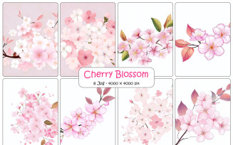 Realistic cherry blossom background, sakura branch with pink flowers and petals